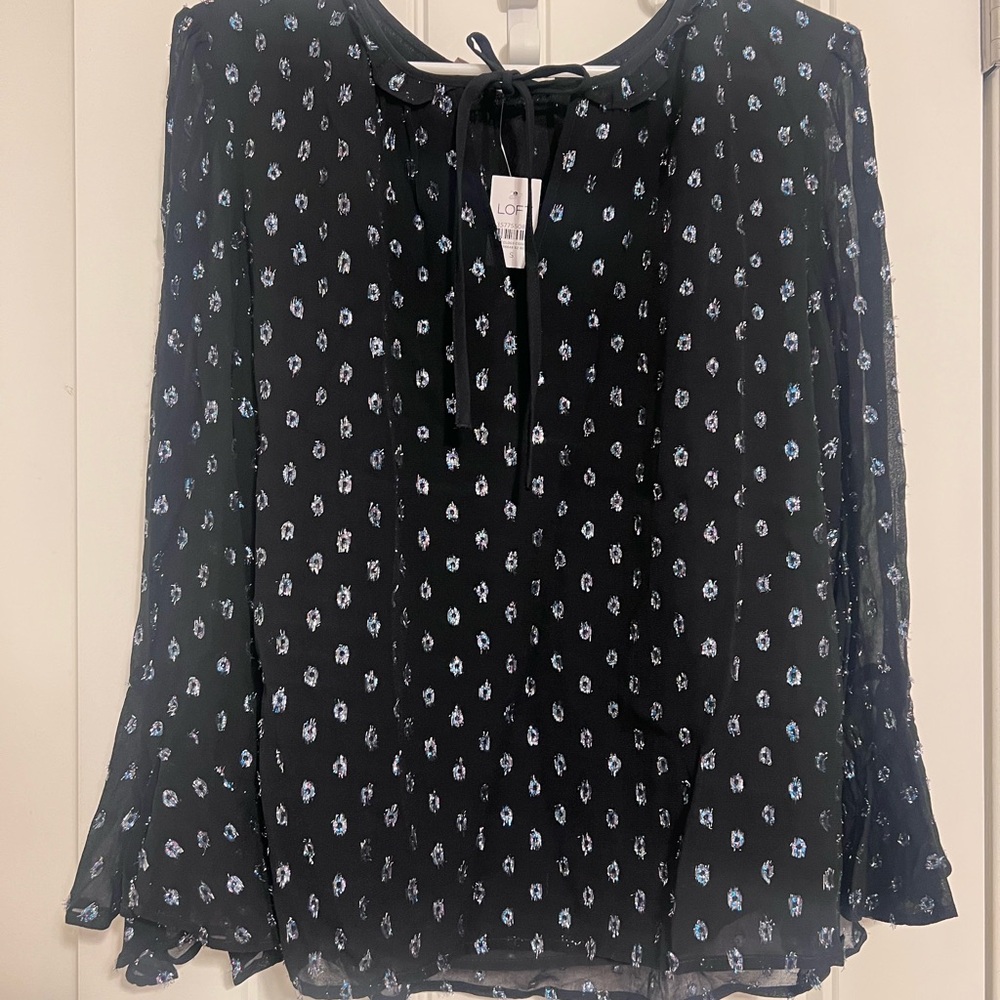 LOFT Black and Blue Printed Blouse